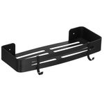 Casa si Gradina - Sanitare - Suporturi si accesorii baie - Accesorii baie - Raft de baie cu 2 agatatori, 2 sisteme instalare pe perete, aluminiu, 32x12x4cm, negru - Infinity.ro