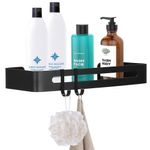 Casa si Gradina - Sanitare - Suporturi si accesorii baie - Accesorii baie - Raft de baie cu 2 agatatori, 2 sisteme instalare pe perete, aluminiu, 32x12x4cm, negru - Infinity.ro