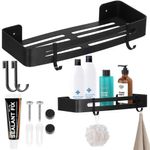 Casa si Gradina - Sanitare - Suporturi si accesorii baie - Accesorii baie - Raft de baie cu 2 agatatori, 2 sisteme instalare pe perete, aluminiu, 32x12x4cm, negru - Infinity.ro