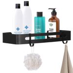 Casa si Gradina - Sanitare - Suporturi si accesorii baie - Accesorii baie - Raft de baie cu 2 agatatori, 2 sisteme instalare pe perete, aluminiu, 32x12x4cm, negru - Infinity.ro