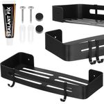 Casa si Gradina - Sanitare - Suporturi si accesorii baie - Accesorii baie - Raft de baie cu 2 agatatori, 2 sisteme instalare pe perete, aluminiu, 32x12x4cm, negru - Infinity.ro