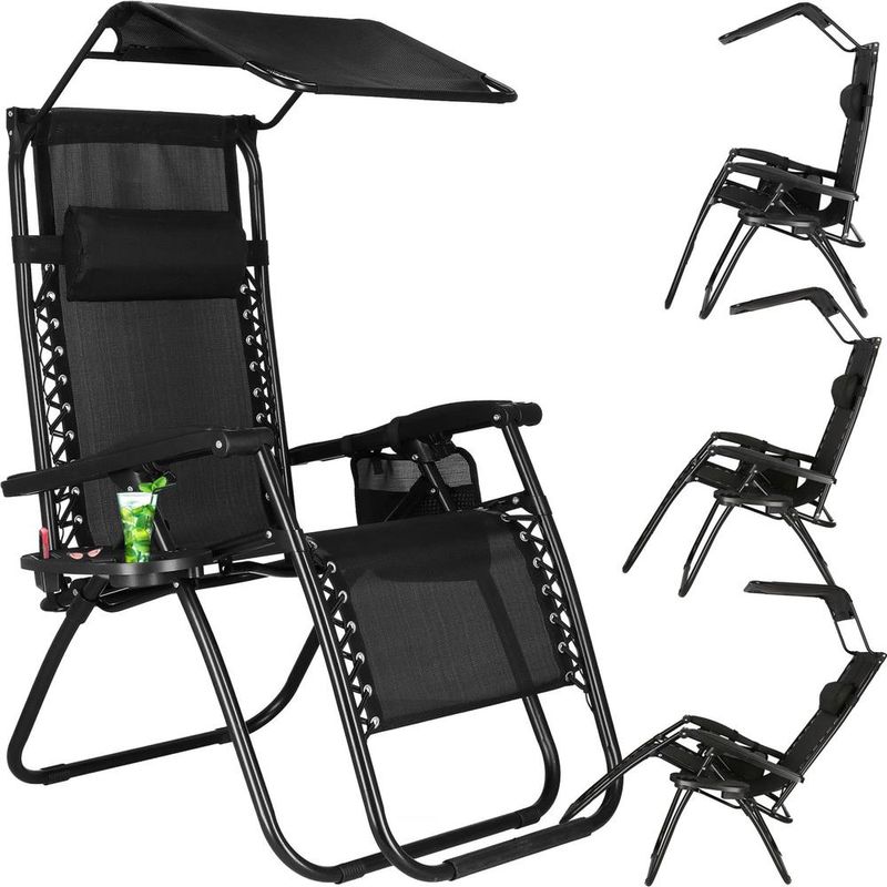 Casa si Gradina - Gradina si terasa - Balansoare si hamace - Balansoare - Sezlong pliabil SERSIMO GC3, Relax Zero Gravity cu parasolar, 175cm, negru - Infinity.ro