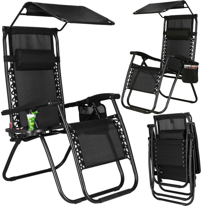 Casa si Gradina - Gradina si terasa - Balansoare si hamace - Balansoare - Sezlong pliabil SERSIMO GC3, Relax Zero Gravity cu parasolar, 175cm, negru - Infinity.ro