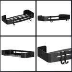 Casa si Gradina - Sanitare - Suporturi si accesorii baie - Accesorii baie - Raft de baie cu 2 agatatori, 2 sisteme instalare pe perete, aluminiu, 32x12x4cm, negru - Infinity.ro