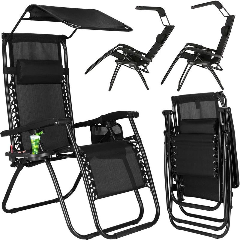 Casa si Gradina - Gradina si terasa - Balansoare si hamace - Balansoare - Sezlong pliabil SERSIMO GC3, Relax Zero Gravity cu parasolar, 175cm, negru - Infinity.ro