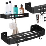 Casa si Gradina - Sanitare - Suporturi si accesorii baie - Accesorii baie - Raft de baie cu 2 agatatori, 2 sisteme instalare pe perete, aluminiu, 32x12x4cm, negru - Infinity.ro