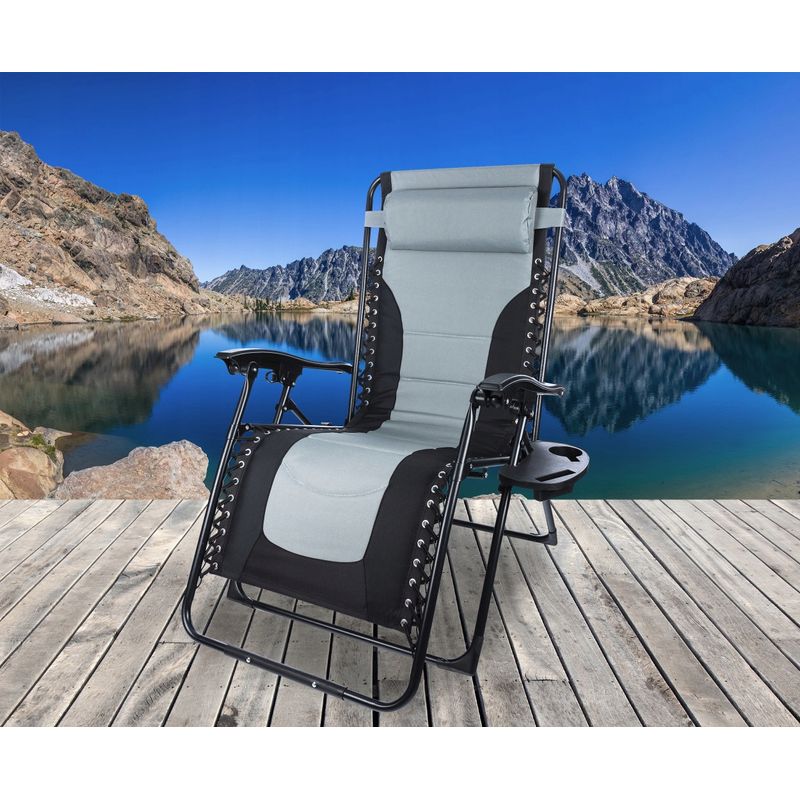 Casa si Gradina - Gradina si terasa - Balansoare si hamace - Balansoare - Sezlong scaun pliant plaja sau gradina, Siesta, gravitatie zero, cu tetiera, 175x75x110 cm, negri gri - Infinity.ro