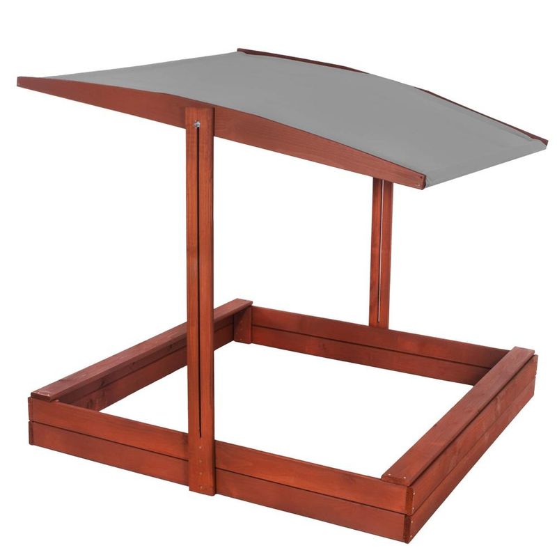 Petshop - Accesorii petshop - Jucarii animale - Jucarii educative - Lada nisip din lemn cu acoperis reglabil, 140x140x121 cm, maro - Infinity.ro