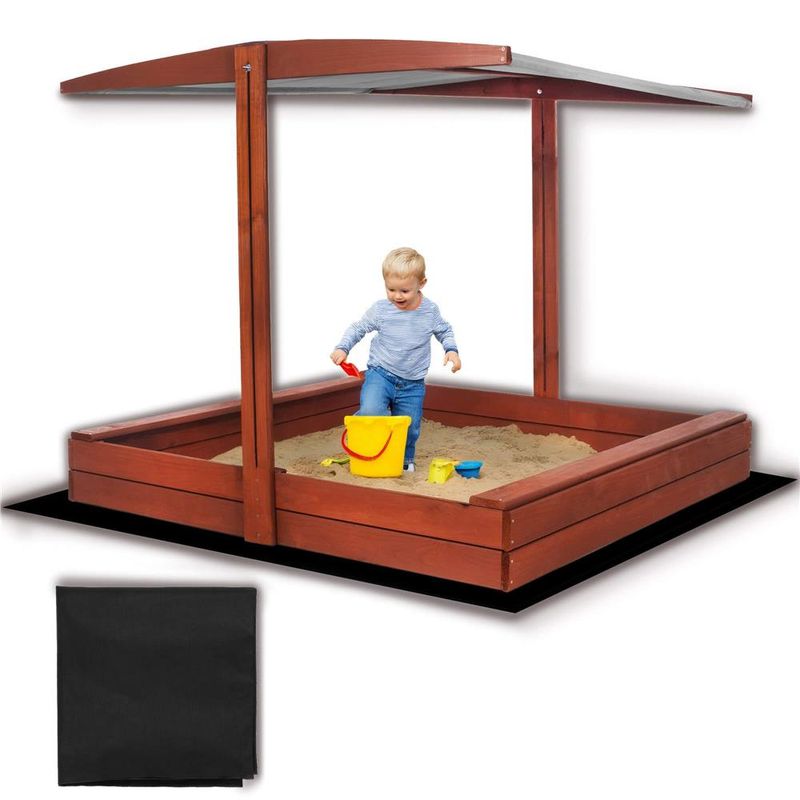 Petshop - Accesorii petshop - Jucarii animale - Jucarii educative - Lada nisip din lemn cu acoperis reglabil, 140x140x121 cm, maro - Infinity.ro