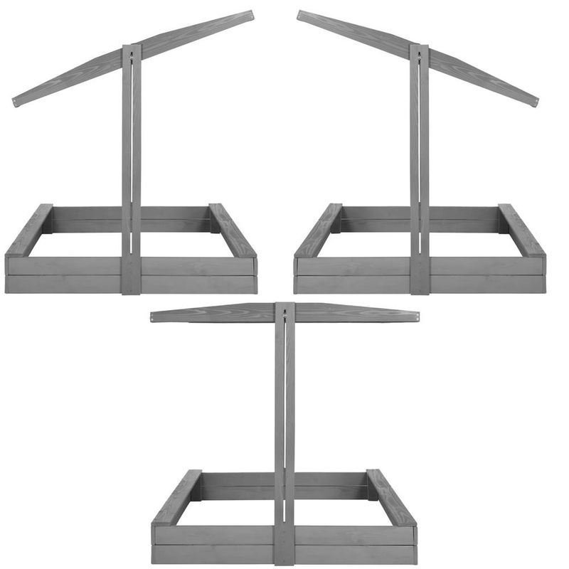 Petshop - Accesorii petshop - Jucarii animale - Jucarii educative - Lada nisip din lemn cu acoperis reglabil si capac, pliabila, 120x120x120 cm, gri - Infinity.ro