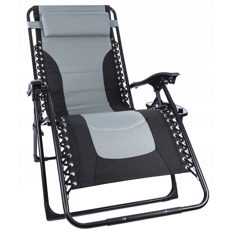 Casa si Gradina - Gradina si terasa - Balansoare si hamace - Balansoare - Sezlong scaun pliant plaja sau gradina, Siesta, gravitatie zero, cu tetiera, 175x75x110 cm, negri gri - Infinity.ro