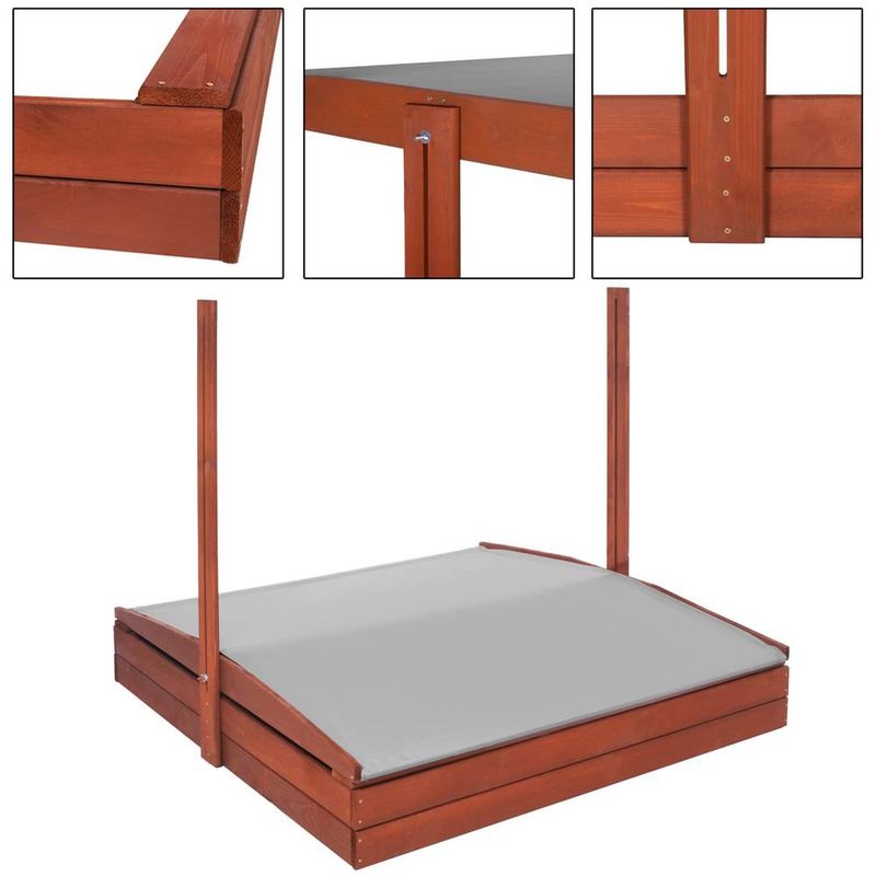 Petshop - Accesorii petshop - Jucarii animale - Jucarii educative - Lada nisip din lemn cu acoperis reglabil, 140x140x121 cm, maro - Infinity.ro