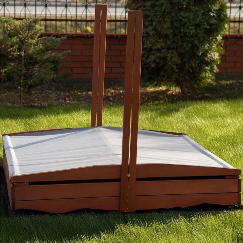 Petshop - Accesorii petshop - Jucarii animale - Jucarii educative - Lada nisip din lemn cu acoperis reglabil, 140x140x121 cm, maro - Infinity.ro