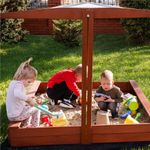 Petshop - Accesorii petshop - Jucarii animale - Jucarii educative - Lada nisip din lemn cu acoperis reglabil, 140x140x121 cm, maro - Infinity.ro
