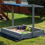 Petshop - Accesorii petshop - Jucarii animale - Jucarii educative - Lada nisip din lemn cu acoperis reglabil si capac, pliabila, 120x120x120 cm, gri - Infinity.ro