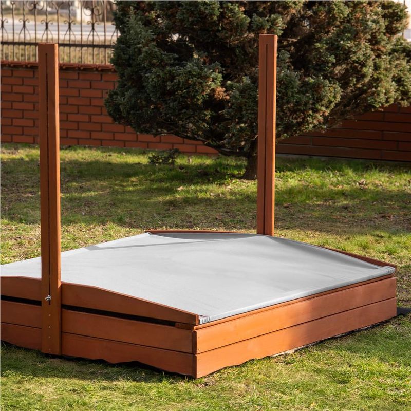 Petshop - Accesorii petshop - Jucarii animale - Jucarii educative - Lada nisip din lemn cu acoperis reglabil, 140x140x121 cm, maro - Infinity.ro