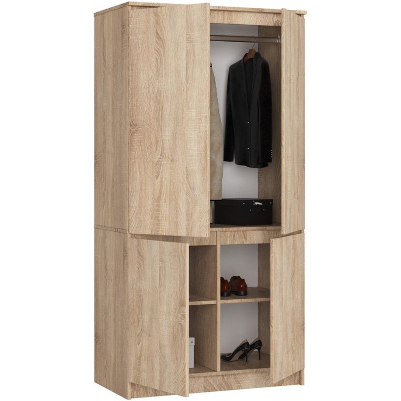 Casa si Gradina - Mobilier - Mobilier baie - Corpuri baie - Dulap cu 4 usi, rafturi si bara pentru umerase, PAL laminat, 90x51x180 cm, stejar sonoma - Infinity.ro