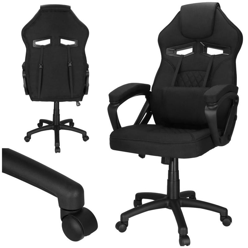 Casa si Gradina - Mobilier - Scaune si fotolii - Scaune - Scaun de birou ergonomic cu reglaj pe inaltime, functie de balans si perna lombara, 59x52x125 cm, negru - Infinity.ro