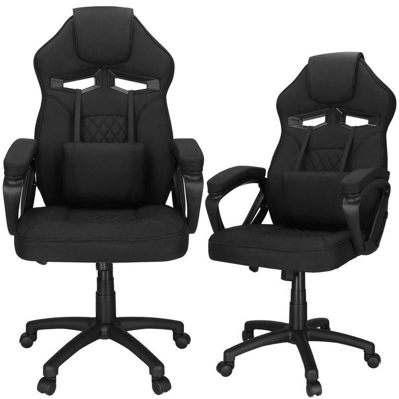 Casa si Gradina - Mobilier - Scaune si fotolii - Scaune - Scaun de birou ergonomic cu reglaj pe inaltime, functie de balans si perna lombara, 59x52x125 cm, negru - Infinity.ro