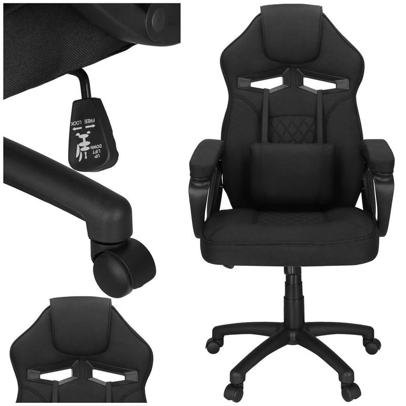 Casa si Gradina - Mobilier - Scaune si fotolii - Scaune - Scaun de birou ergonomic cu reglaj pe inaltime, functie de balans si perna lombara, 59x52x125 cm, negru - Infinity.ro
