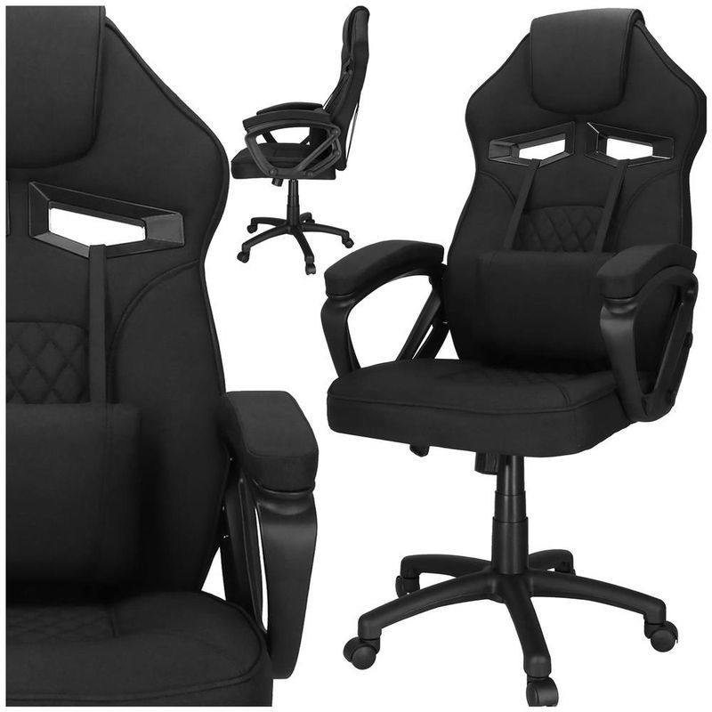 Casa si Gradina - Mobilier - Scaune si fotolii - Scaune - Scaun de birou ergonomic cu reglaj pe inaltime, functie de balans si perna lombara, 59x52x125 cm, negru - Infinity.ro