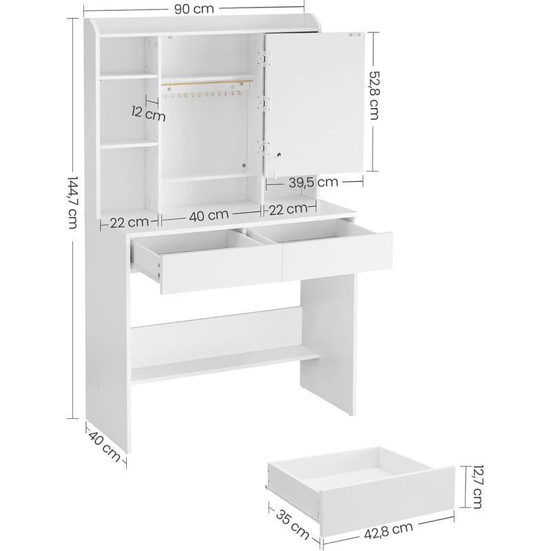 Casa si Gradina - Mobilier - Comode si corpuri - Masute de toaleta - Masa de toaleta cu oglinda, iluminare LED reglabila, 2 sertare, 90x40x145cm, alb - Infinity.ro