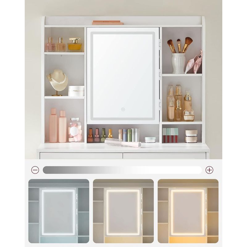 Casa si Gradina - Mobilier - Comode si corpuri - Masute de toaleta - Masa de toaleta cu oglinda, iluminare LED reglabila, 2 sertare, 90x40x145cm, alb - Infinity.ro