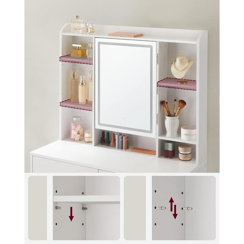 Casa si Gradina - Mobilier - Comode si corpuri - Masute de toaleta - Masa de toaleta cu oglinda, iluminare LED reglabila, 2 sertare, 90x40x145cm, alb - Infinity.ro