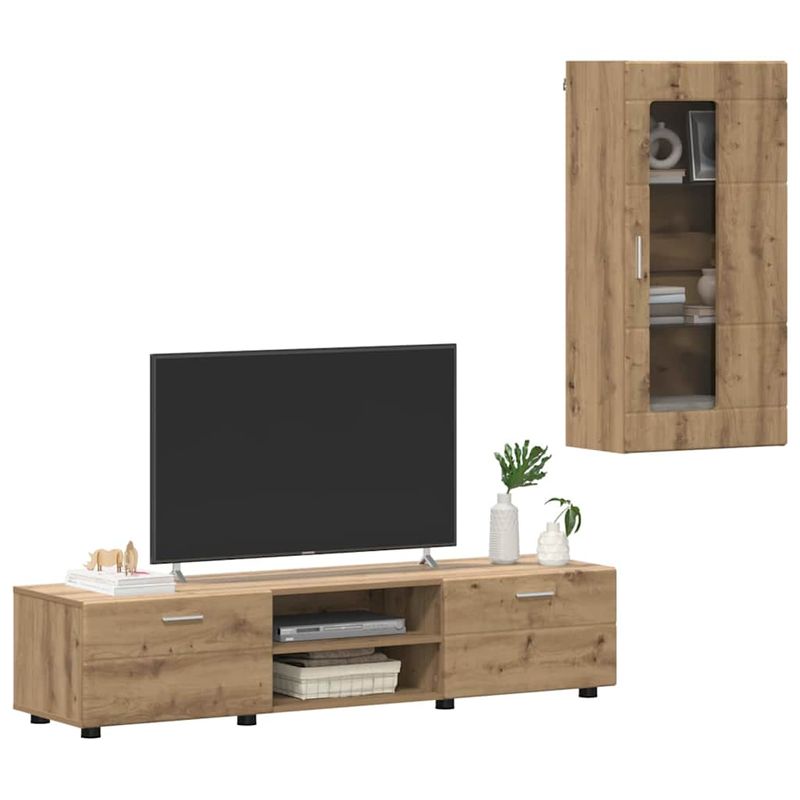 Casa si Gradina - Mobilier - Seturi de mobilier - Seturi living - Set comoda TV cu sertar cu Raft Stejar Artizanal Lemn compozit - Infinity.ro