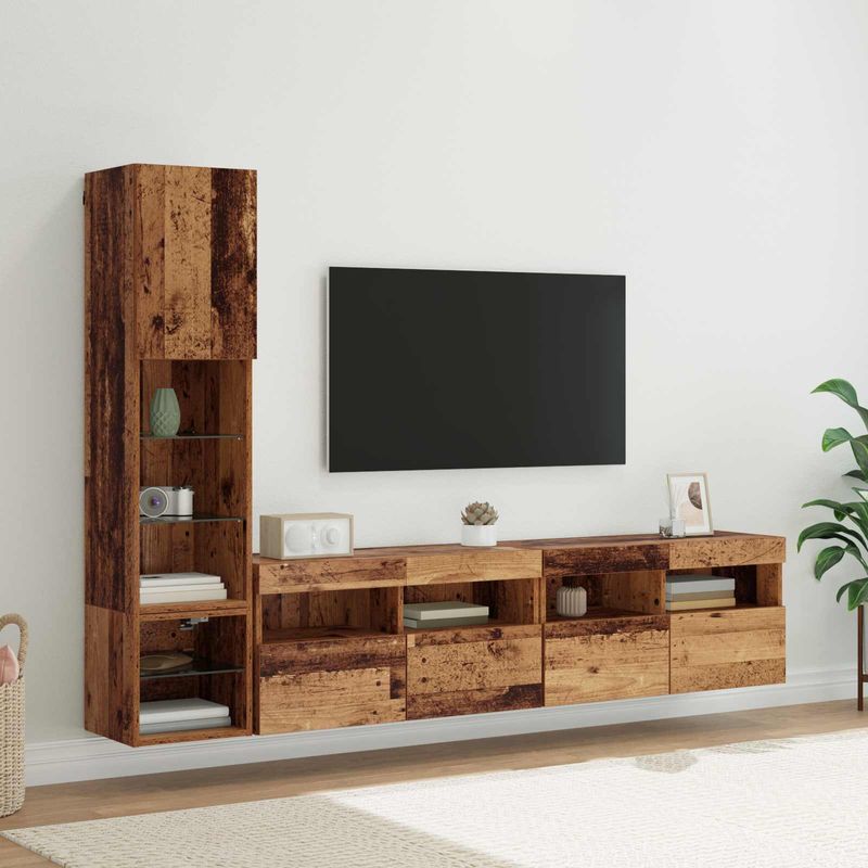 Casa si Gradina - Mobilier - Seturi de mobilier - Seturi living - Unitate TV de Perete Pe perete 4 pcs Lemn vechi Lemn compozit - Infinity.ro