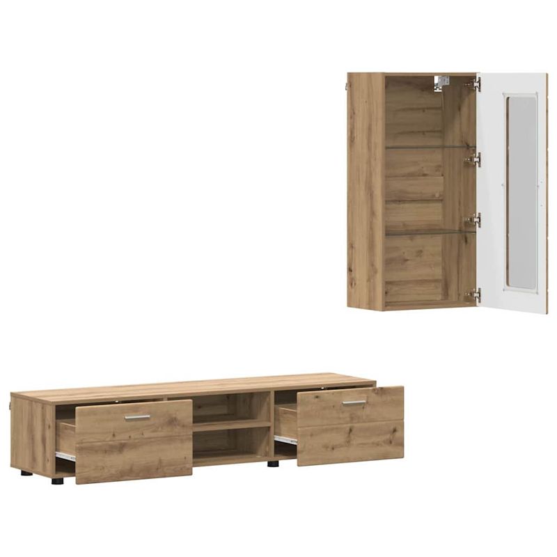 Casa si Gradina - Mobilier - Seturi de mobilier - Seturi living - Set comoda TV cu sertar cu Raft Stejar Artizanal Lemn compozit - Infinity.ro