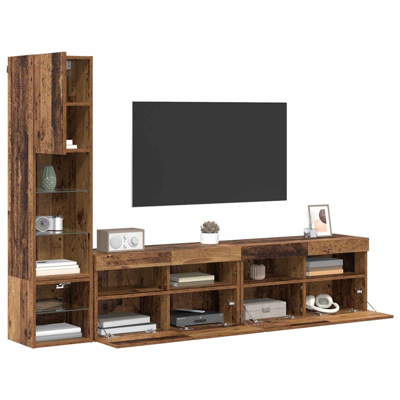Casa si Gradina - Mobilier - Seturi de mobilier - Seturi living - Unitate TV de Perete Pe perete 4 pcs Lemn vechi Lemn compozit - Infinity.ro