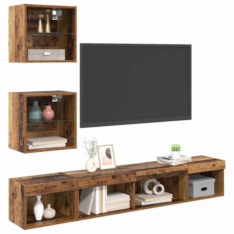 Casa si Gradina - Mobilier - Comode si corpuri - Comode - Unitati TV de perete cu LED 5 pcs Lemn vechi 100 x 30 x 30 cm - Infinity.ro