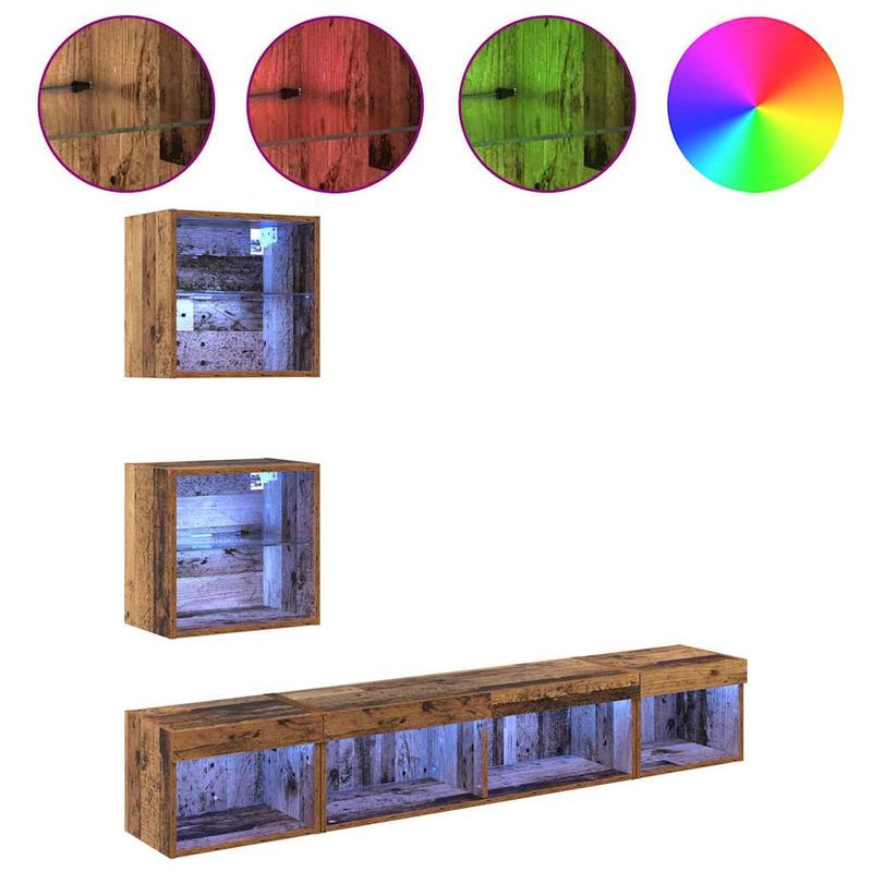 Casa si Gradina - Mobilier - Comode si corpuri - Comode - Unitati TV de perete cu LED 5 pcs Lemn vechi 100 x 30 x 30 cm - Infinity.ro