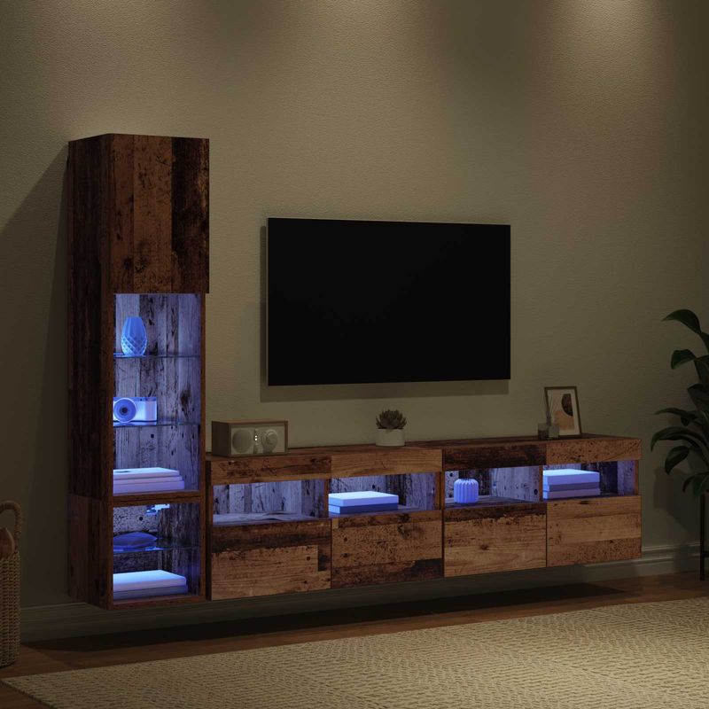 Casa si Gradina - Mobilier - Seturi de mobilier - Seturi living - Unitate TV de Perete Pe perete 4 pcs Lemn vechi Lemn compozit - Infinity.ro
