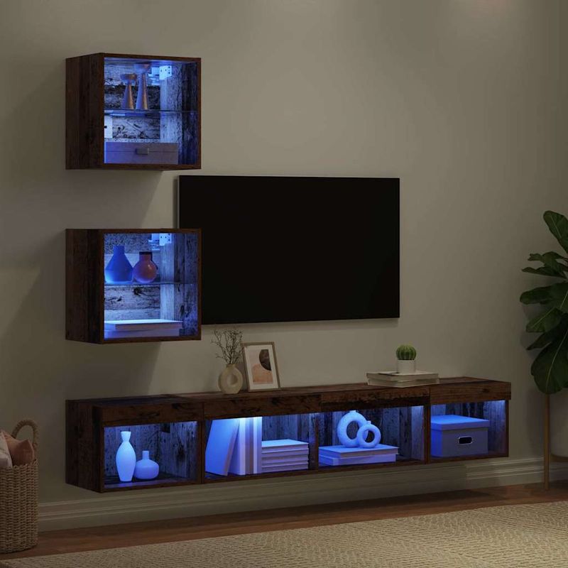 Casa si Gradina - Mobilier - Comode si corpuri - Comode - Unitati TV de perete cu LED 5 pcs Lemn vechi 100 x 30 x 30 cm - Infinity.ro