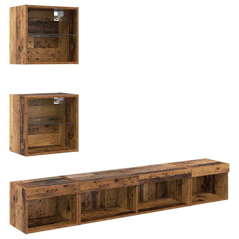 Casa si Gradina - Mobilier - Comode si corpuri - Comode - Unitati TV de perete cu LED 5 pcs Lemn vechi 100 x 30 x 30 cm - Infinity.ro