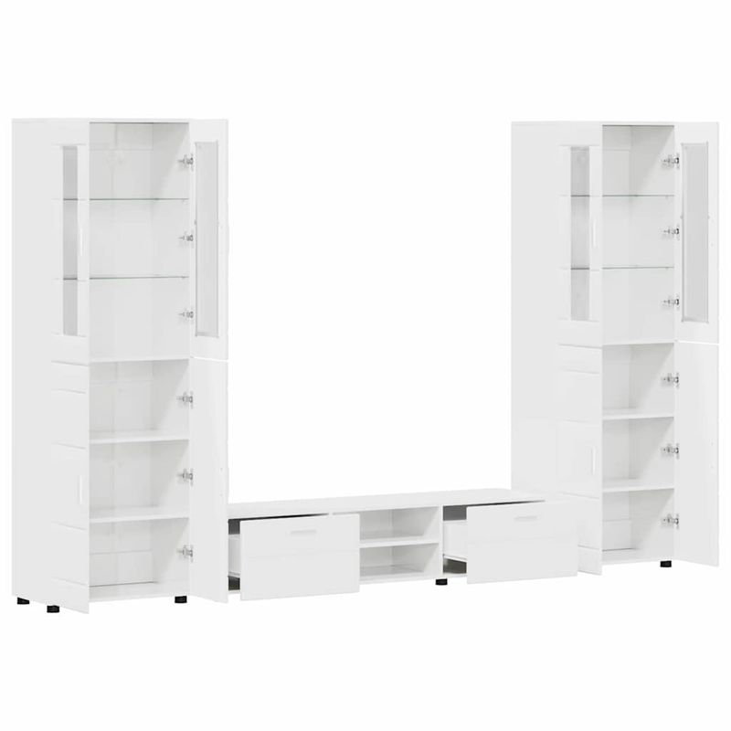 Casa si Gradina - Mobilier - Seturi de mobilier - Seturi living - Set comoda TV cu sertar cu Raft cu usa Alb lucios Lemn compozit - Infinity.ro