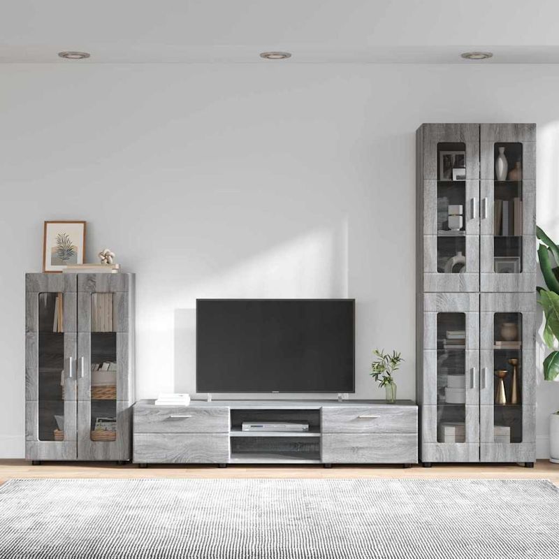 Casa si Gradina - Mobilier - Seturi de mobilier - Seturi living - Set comoda TV cu sertar cu Raft cu usa Gri Sonoma Lemn compozit - Infinity.ro