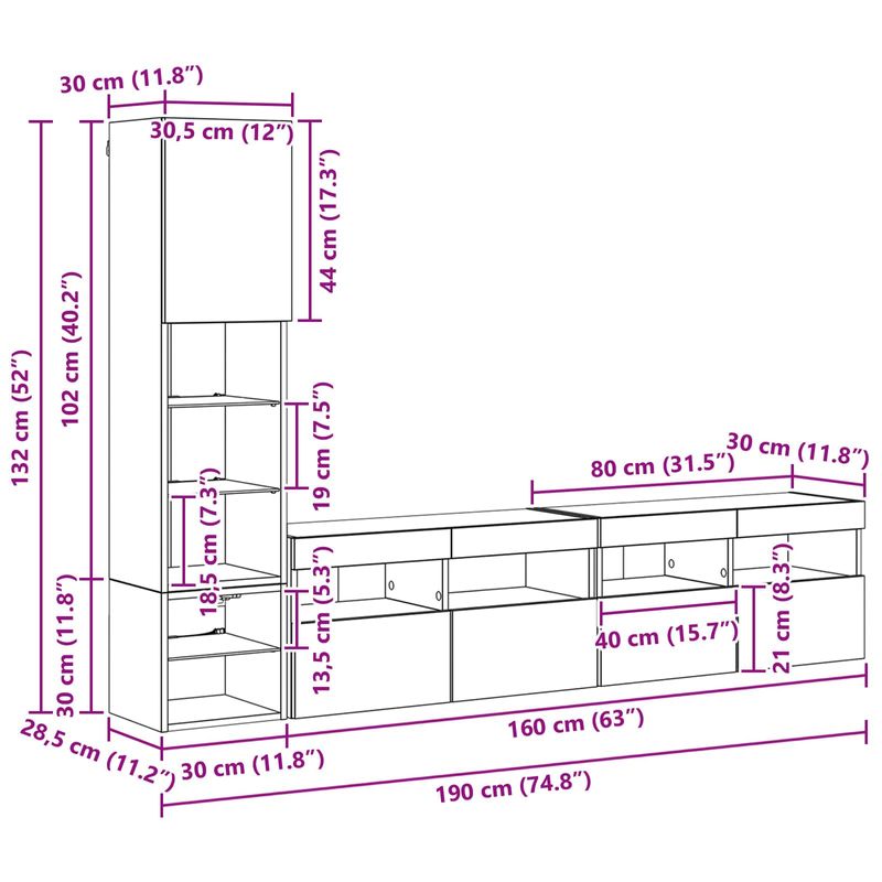 Casa si Gradina - Mobilier - Seturi de mobilier - Seturi living - Unitate TV de Perete Pe perete 4 pcs Lemn vechi Lemn compozit - Infinity.ro