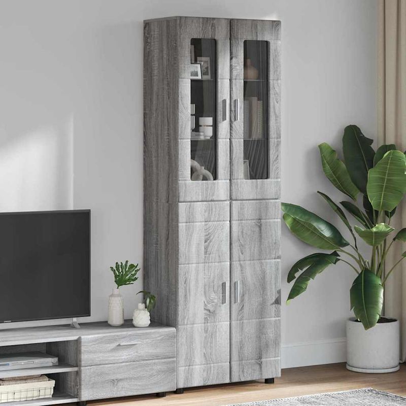 Casa si Gradina - Mobilier - Seturi de mobilier - Seturi living - Bufet cu Raft cu usa Gri Sonoma 60 x 35 x 182 cm Lemn compozit - Infinity.ro