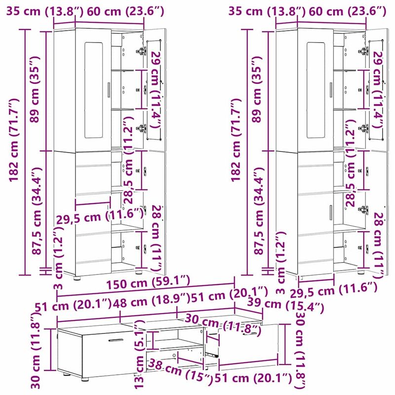 Casa si Gradina - Mobilier - Seturi de mobilier - Seturi living - Set comoda TV cu sertar cu Raft cu usa Alb lucios Lemn compozit - Infinity.ro