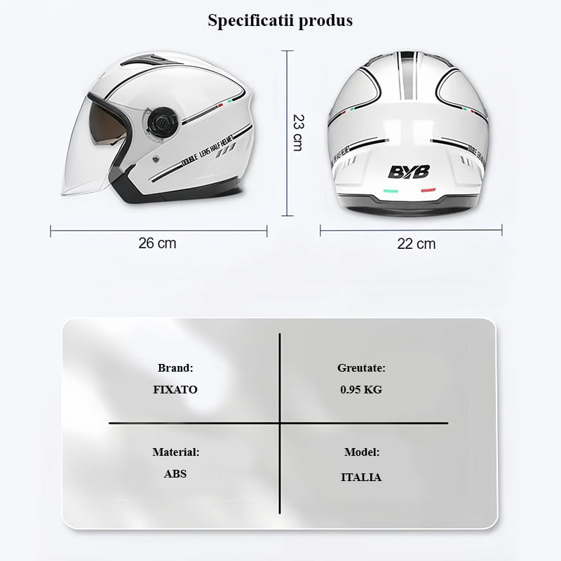 Auto si Moto - Moto - Echipamente protectie moto - Casti moto - Casca Moto/Scuter FIXATO Italia, Viziera Dubla, Protectie UV, marime universala 56-62cm, Neagra - Infinity.ro