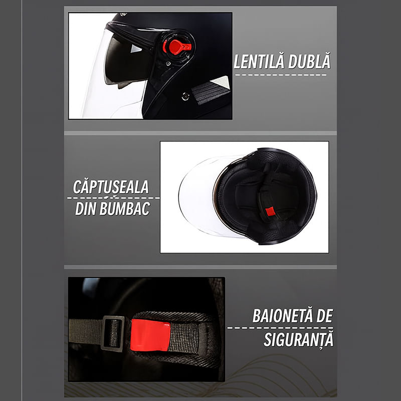 Auto si Moto - Moto - Echipamente protectie moto - Casti moto - Casca Moto/Scuter FIXATO BK, Viziera Dubla, Protectie UV, Ventilatie Superioara, marime universala 54-59cm, Albastru - Infinity.ro