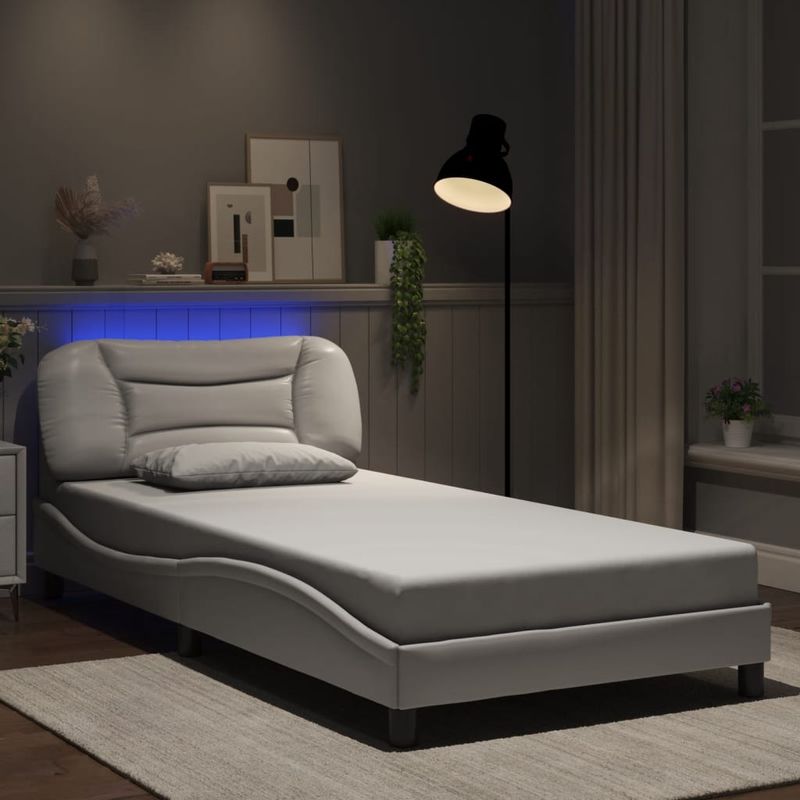 Casa si Gradina - Mobilier - Paturi si accesorii - Paturi - Cadru de pat cu LED fara saltea, Hvar, alb, 100x203 cm - Infinity.ro