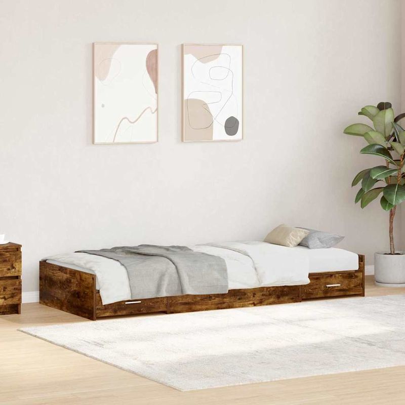 Casa si Gradina - Mobilier - Paturi si accesorii - Paturi - Cadru de pat cu sertar Stejar fumuriu 80 x 200 cm Lemn compozit - Infinity.ro