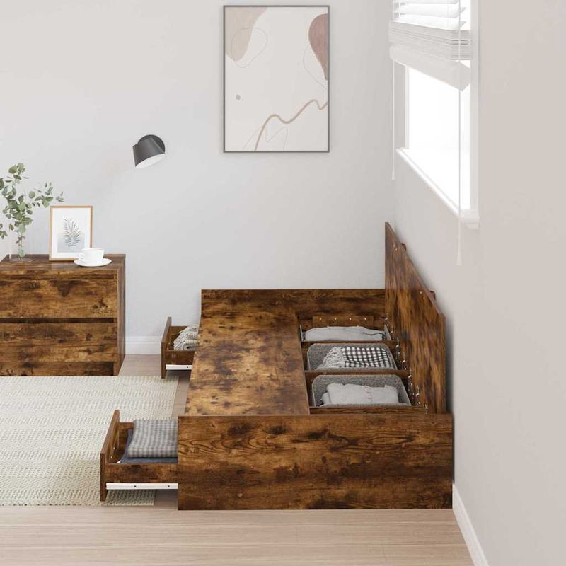Casa si Gradina - Mobilier - Paturi si accesorii - Paturi - Cadru de pat cu sertar Stejar fumuriu 80 x 200 cm Lemn compozit - Infinity.ro