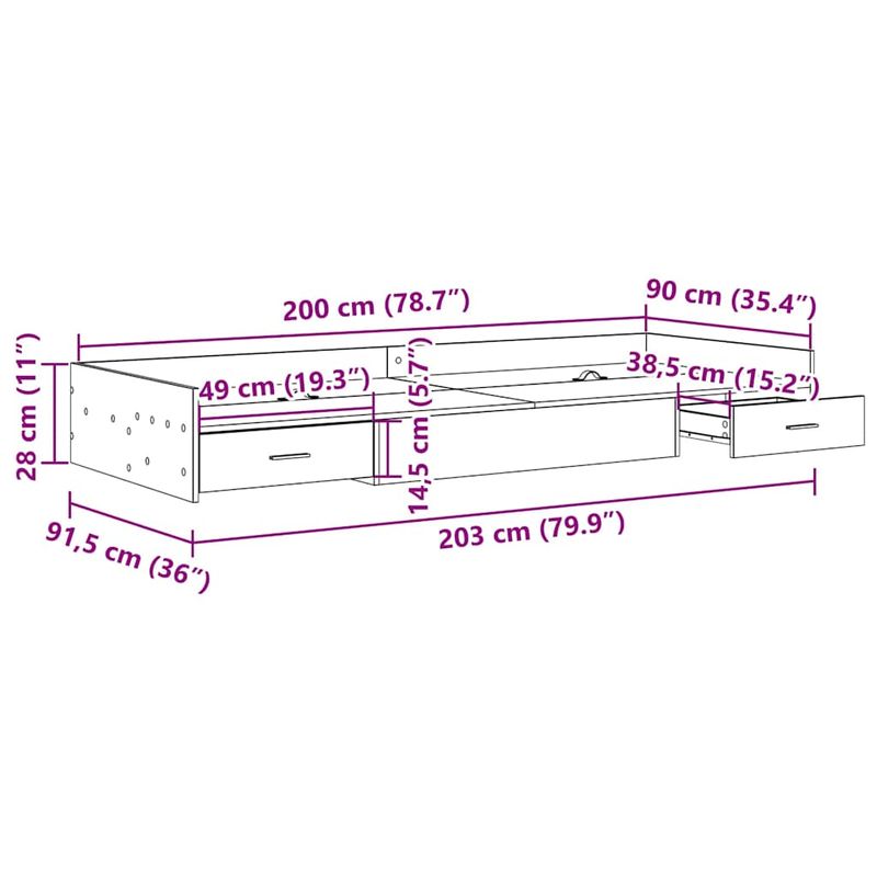 Casa si Gradina - Mobilier - Paturi si accesorii - Paturi - Cadru de pat cu sertar Stejar Negru 90 x 200 cm Lemn compozit - Infinity.ro