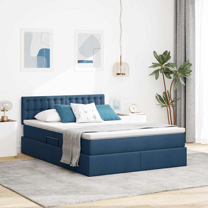 Casa si Gradina - Mobilier - Paturi si accesorii - Paturi - Pat cu saltea si LED cu saltea albastru 140 x 190 cm tesatura - Infinity.ro