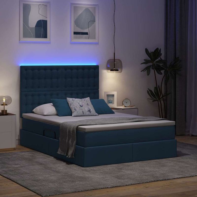 Casa si Gradina - Mobilier - Paturi si accesorii - Paturi - Pat cu saltea si LED cu saltea albastru 140 x 190 cm Poliester - Infinity.ro